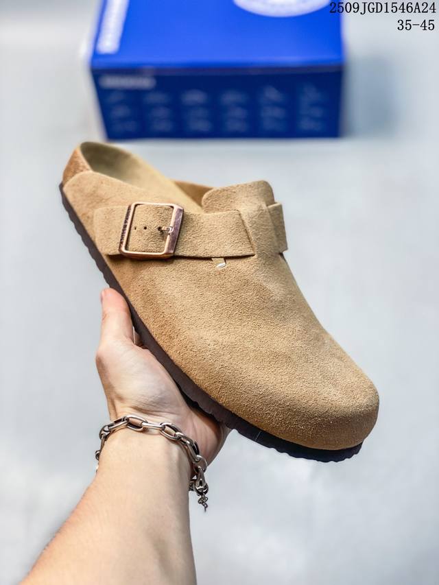 德国百年知名鞋履品牌 博肯Birkenstock 秋冬新款 勃肯半拖凉鞋系列加棉 加绒包头拖鞋 广东原产#采用质地柔软牛皮革 中底搭载缓震软木橡胶 外置Eva轻