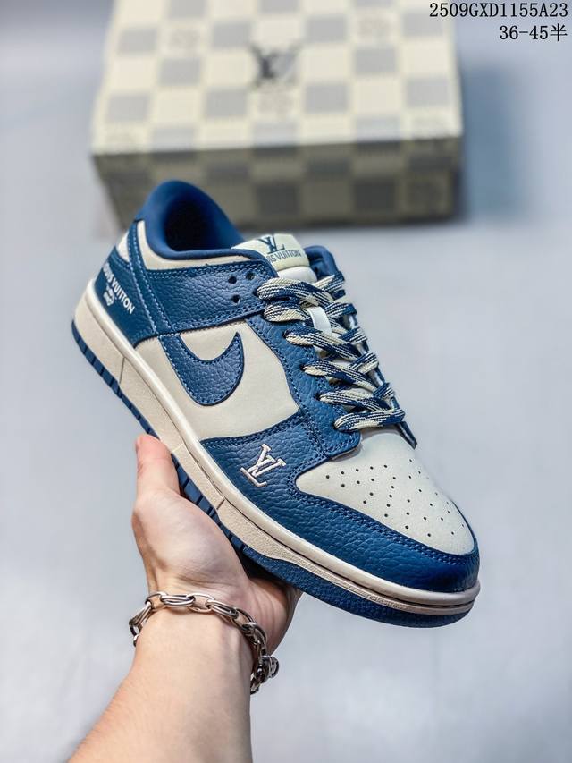 Nike Sb Dunk Low“Lv联名 奶灰深蓝” 高端定制 低帮休闲板鞋 定制鞋盒 大厂纯原品质出货 超高清洁度 皮料切割干净无任何毛边 细节完美 货号：