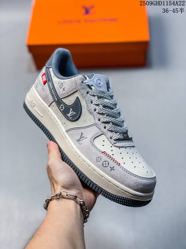 海外限量发售！公司级Nike Air Force 1 '07 Low “Lv联名 灰勾Nike织标”空军一号 低帮 运动鞋 休闲鞋 折边针车 工艺难度大 原楦头