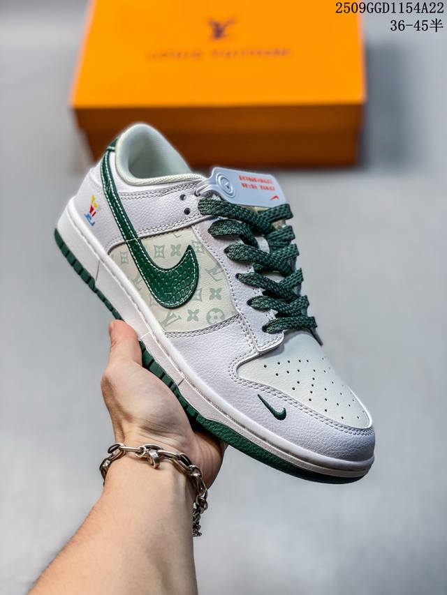 海外爆款限量发售！高端定制Nike Sb Dunk Low “Lv联名 白绿”高端定制 低帮休闲板鞋 定制鞋盒 大厂纯原品质出货 超高清洁度 皮料切割干净无任何