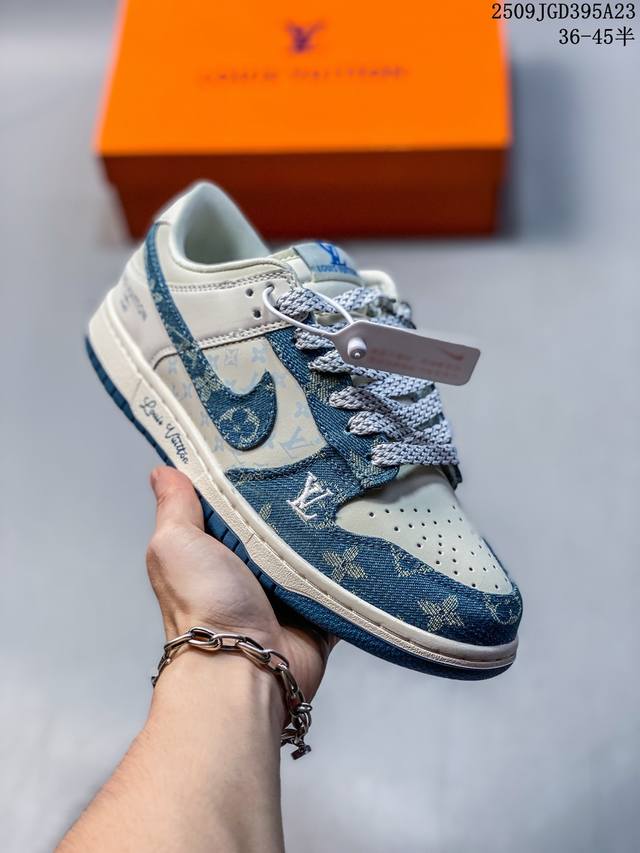 海外爆款限量发售！公司级 Nike Sb Dunk Low“Lv系列 牛仔布蓝勾” 周年高端定制 低帮休闲板鞋 定制鞋盒 大厂纯原品质出货 超高清洁度 皮料切割