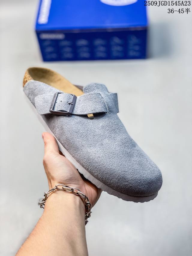 德国百年知名鞋履品牌 博肯Birkenstock 秋冬新款 勃肯半拖凉鞋系列加棉 加绒包头拖鞋 广东原产#采用质地柔软牛皮革 中底搭载缓震软木橡胶 外置Eva轻