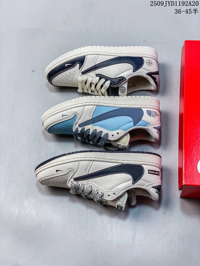 Travis Scott X Fragment Design X Jordan Air Jordan 1 Low Og Sm反光 “斯图西联名 米白深蓝双拼”