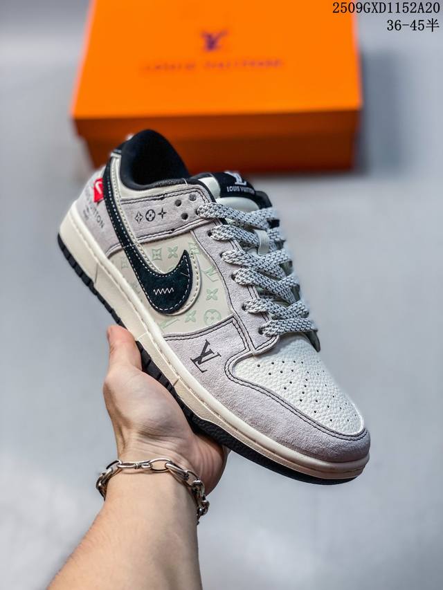 海外爆款限量发售！Nike Sb Dunk Low“Lv联名 黑白双勾” 周年高端定制 低帮休闲板鞋 定制鞋盒 大厂纯原品质出货 超高清洁度 皮料切割干净无任何