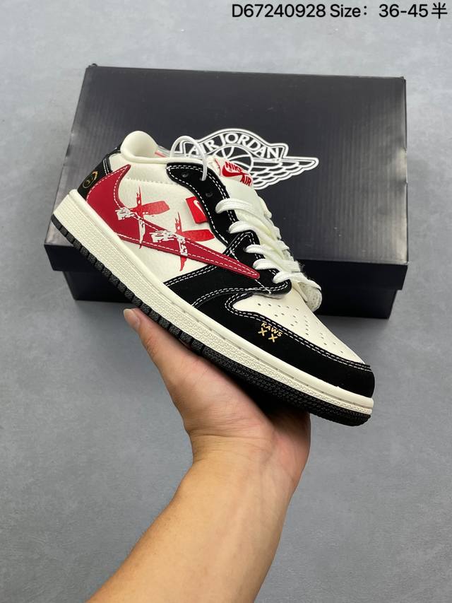 Nike Air Jordan 1 X Travis Scott Aj1倒勾 乔一倒钩 ‘Diy’定制 耐克 低帮文化篮球鞋 完美品质出货 细节如图所示 鞋面切