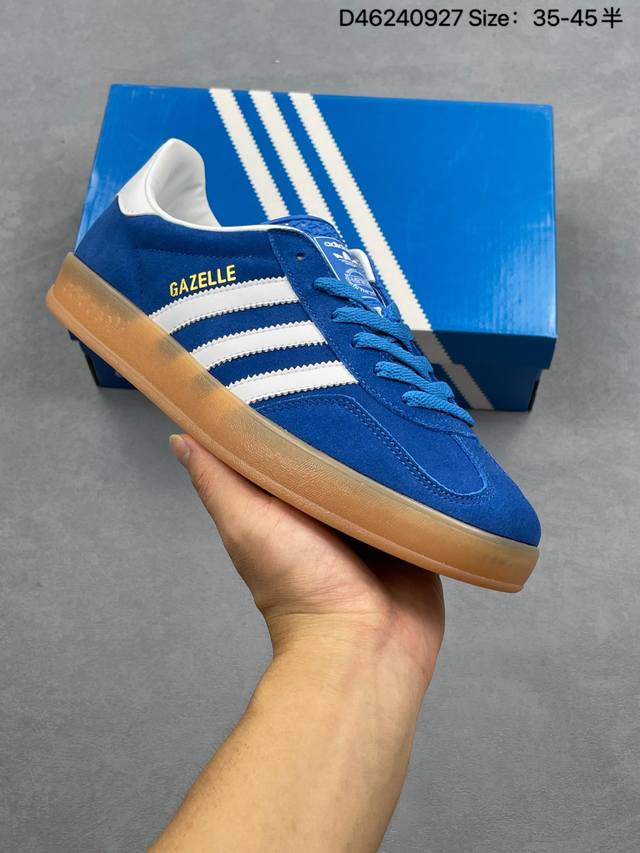 公司级Adidas Originals Gazelle Indoor 三叶草休闲防滑耐磨低帮板鞋 鞋头出色设计 塑就出众贴合感 稳固的后跟贴合足部曲线设计 软弹