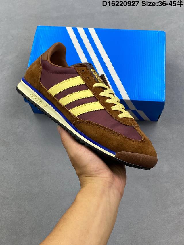 Adidas Originals Sl 72 Rs阿迪经典复古慢跑鞋 #鞋款采用舒爽尼龙鞋面、绒面革饰面和皮革细节等设计。与此同时，搭载着 Ecotex 鞋舌，