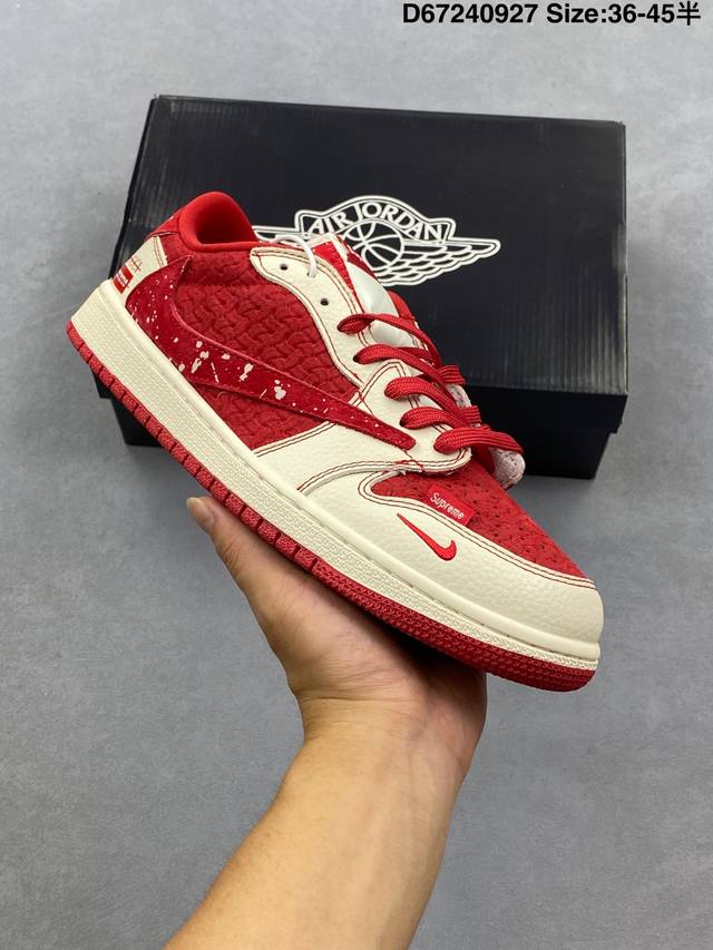 Nike Air Jordan 1 X Travis Scott Aj1倒勾 乔一倒钩 ‘Diy’定制 耐克 低帮文化篮球鞋 完美品质出货 细节如图所示 鞋面切