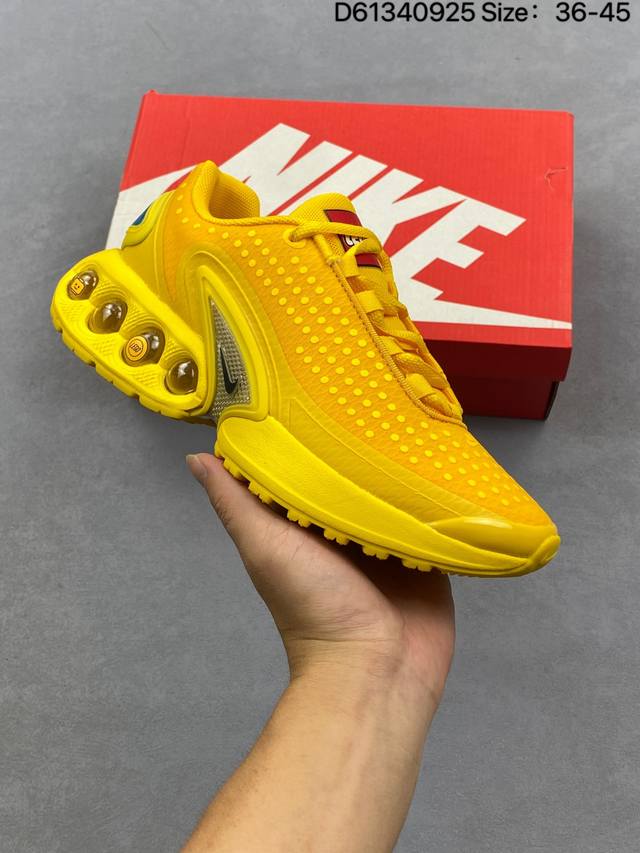 耐克 Nike Air Max Dn8 全掌气垫科技运动跑步鞋Fq7860-005。鞋款采用醒目渐变织物和动态波浪状结构鞋面，搭配黑色中底和外底，以及迷你黑色