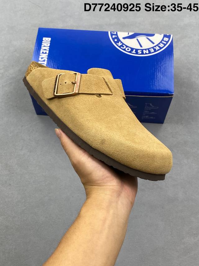 Birkenstock博肯半包拖鞋 超好穿 舒适度 软木脚床，人体工程学设计，对你的脚底部全完支撑。作为日常鞋履穿着非常合适，主要它还不挑人，老少皆宜。赤脚穿最