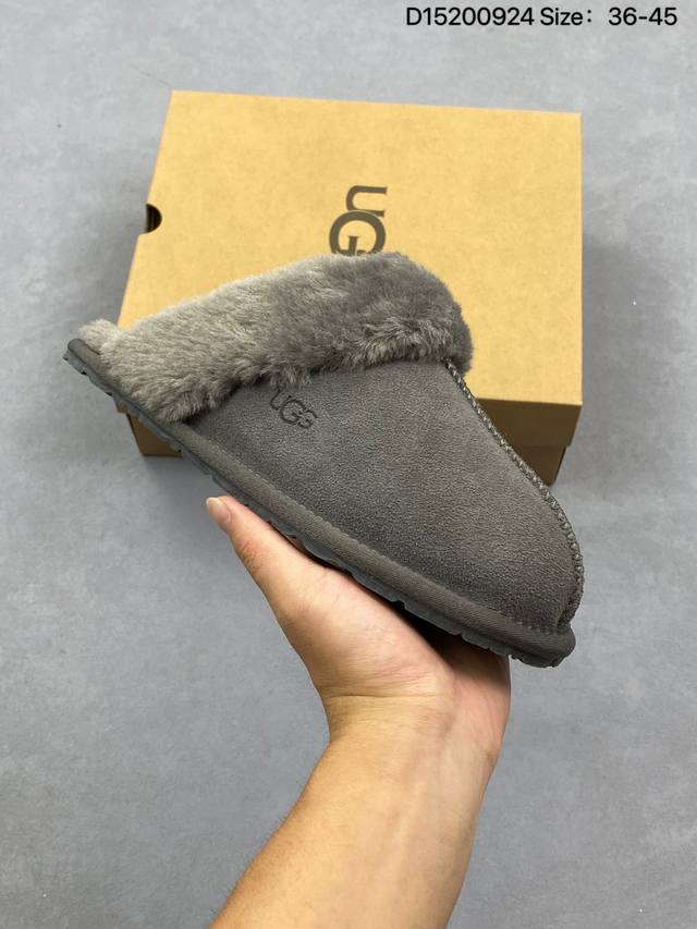 Ugg 棉拖 雪地靴 俏皮可爱的百变造型 大毛领， 美国轻奢品牌Ugg 平底系列冬季雪地休闲保暖家居包头棉拖鞋。官方同步包装 检验标 材料采用原厂防污防水皮料