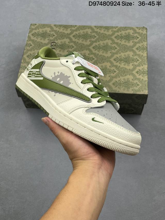 公司级Nike Air Jordan 1 X Travis Scott Aj1倒勾 乔一倒钩 ‘Diy’定制 耐克 低帮文化篮球鞋 完美品质出货 细节如图所示