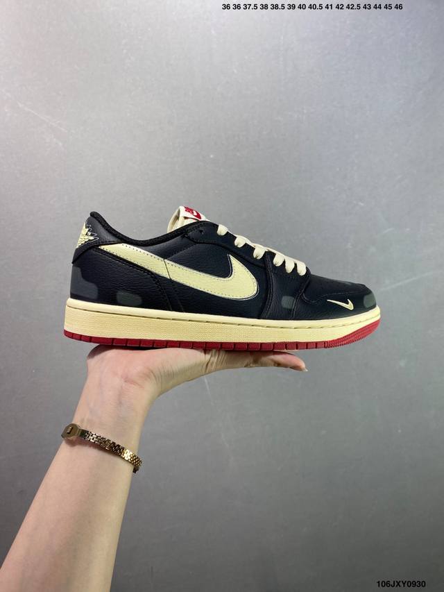 公司级Nike Air Jordan 1 X Travis Scott Aj1倒勾 乔一倒钩 耐克 低帮文化篮球鞋 完美品质出货 细节如图所示 鞋面切割工整 冲