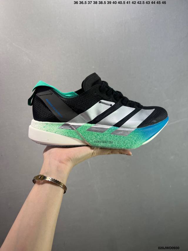 公司级Ad Adizero Adios pro 4 马拉松竞速专业跑鞋 Jr6365 Celermesh针织网面非常轻薄 纤维间的缝隙很大 可以保证跑步时的透气