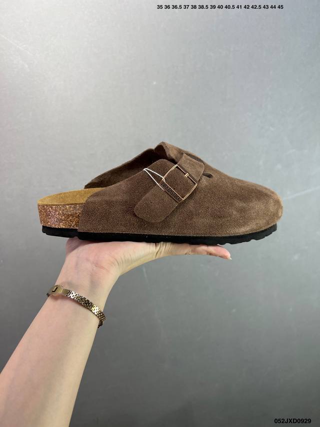 博肯 Birkenstock 拖鞋 广东原产#德国百年知名鞋履品牌 博肯Birkenstock 勃肯#采用质地柔软牛皮绒面材质#中底搭载缓震软木橡胶 其特有的鞋