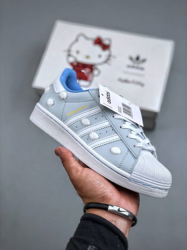 凯蒂猫 Hello Kitty X Adidas Originals Superstar J Embroidered Clouds 经典贝壳头系列低帮百搭休闲运