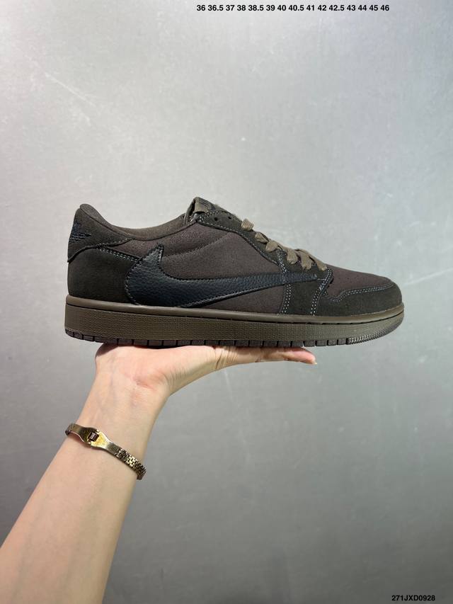 公司级Aj1倒勾Travis Scott X Air Jordan 1 ” Reverse Mocha “ Aj1乔1 Ts 闪电 联名倒钩 低帮文化篮球鞋 完