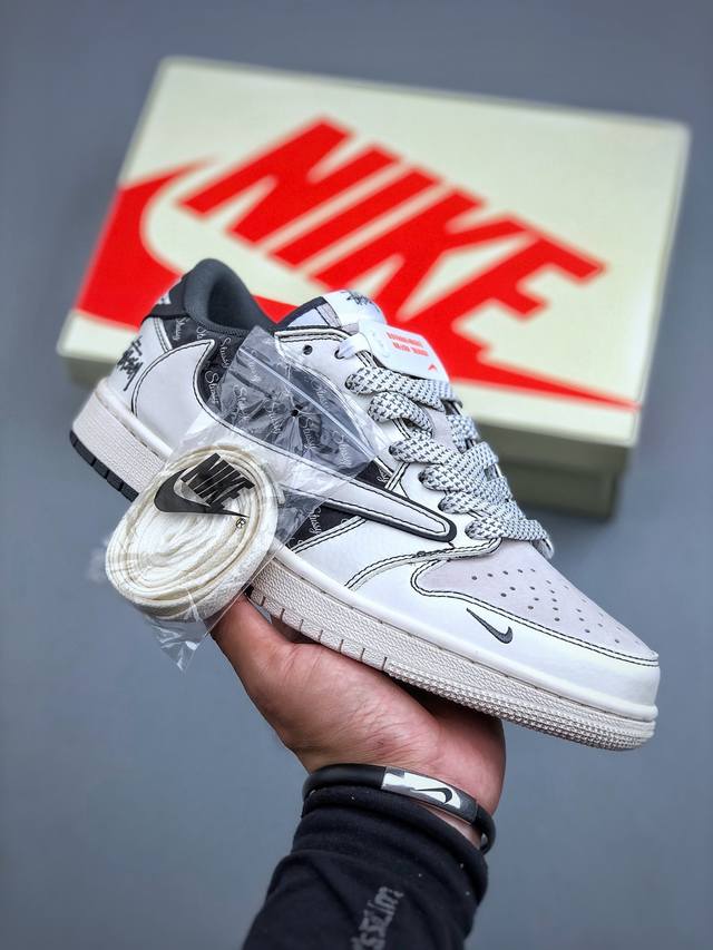 Travis Scott X Fragment Design X Jordan Air Jordan 1 Low Og Sp “斯图西联名 白灰英文双拼” 多方