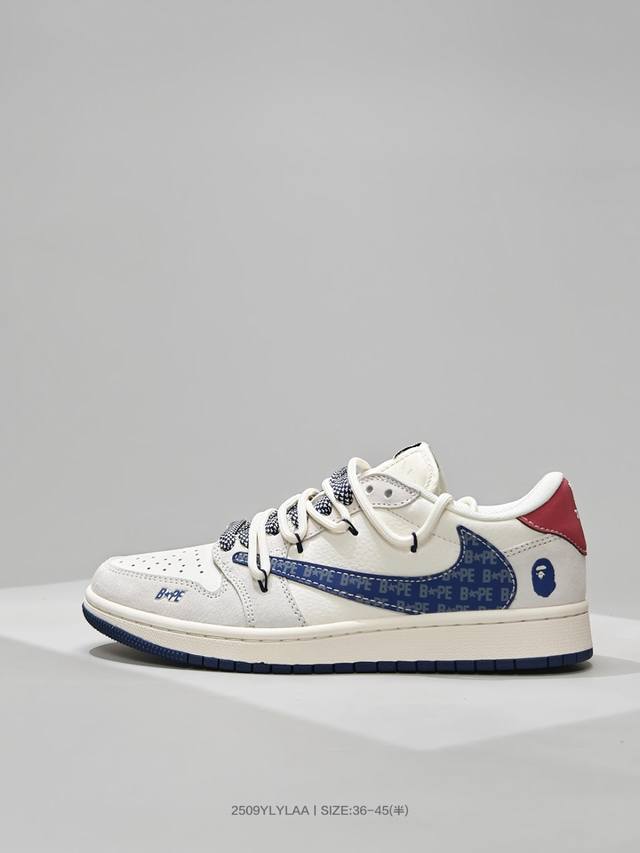 福利特价 乔丹Fragment X Ts X Air Jordan 1 Low X 猿人头解构绑带三方联名倒钩低帮复古文化运动篮球鞋 Sj0086 133 码数