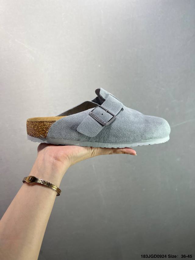 博肯 Birkenstock 拖鞋 广东原产#德国百年知名鞋履品牌 博肯Birkenstock 勃肯#采用质地柔软牛皮绒面材质#中底搭载缓震软木橡胶 其特有的鞋
