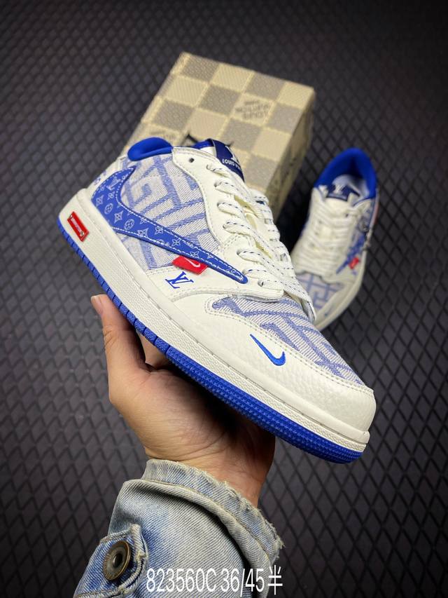 C 公司级Nike Air Jordan 1 X Travis Scott Aj1倒勾 乔一倒钩 ‘Diy’定制 耐克 低帮文化篮球鞋 完美品质出货 细节如图所