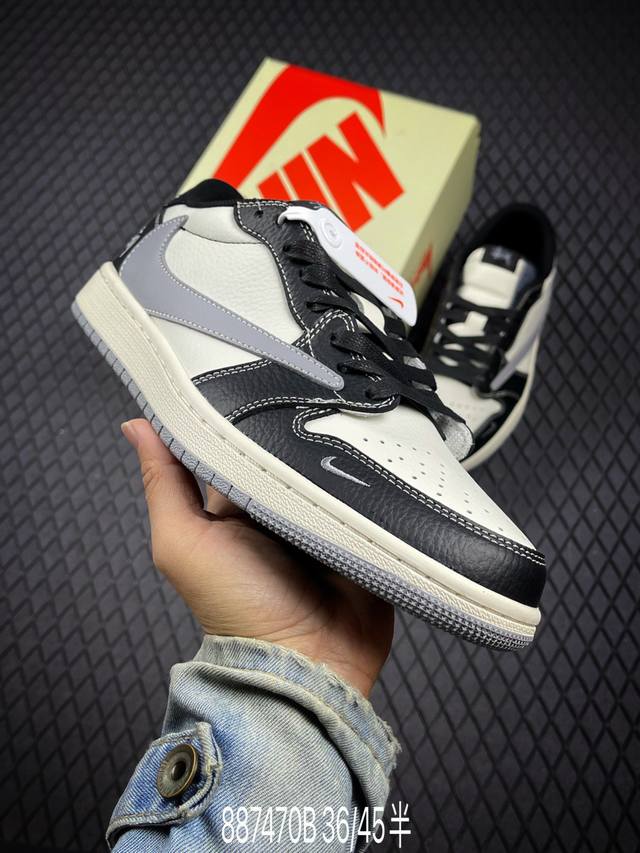 B 公司级Nike Air Jordan 1 X Travis Scott Aj1倒勾 乔一倒钩 ‘Diy’定制 耐克 低帮文化篮球鞋 完美品质出货 细节如图所