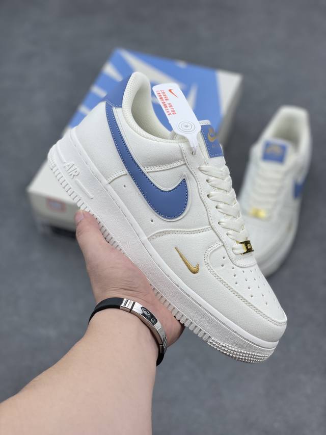 工厂p套现 福利特价 原本地220版本 官方同步发售 公司级 Nike Air Force 1 '07 米蓝金 布面空军一号低帮休闲板鞋 3M炫彩反光 进口牛筋