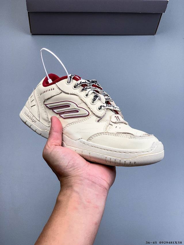 Balenciaga Hamptons Worn-Out 巴黎世家十八18代 涤纶 聚酯纤维 牛皮革 圆头系带 低帮 生活休闲鞋板鞋 生产线出品全套原纸板楦头开