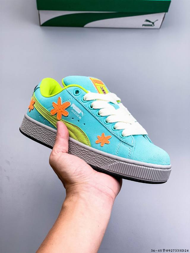 彪马puma Suede Xl 全新休闲板鞋！鞋身通体采用细腻的麂皮材质，厚实柔软，质感出众；鞋侧保留puma标志性跑道图案，侧面与后跟点缀金属色puma Lo
