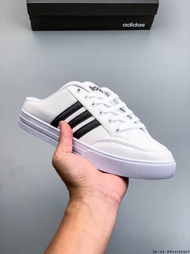 Adidas阿迪达斯Vs Set Mule Unisex经典休闲帆布板鞋 0924156S17