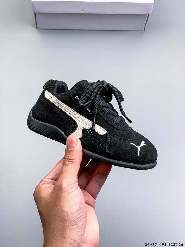 公司级！puma 彪马 X Balenciaga巴黎世家 Speedcat 系列 薄底鞋 牛皮绒面革 圆头做旧磨损 低帮 生活休闲鞋小童鞋 极速赛车系列 复古运