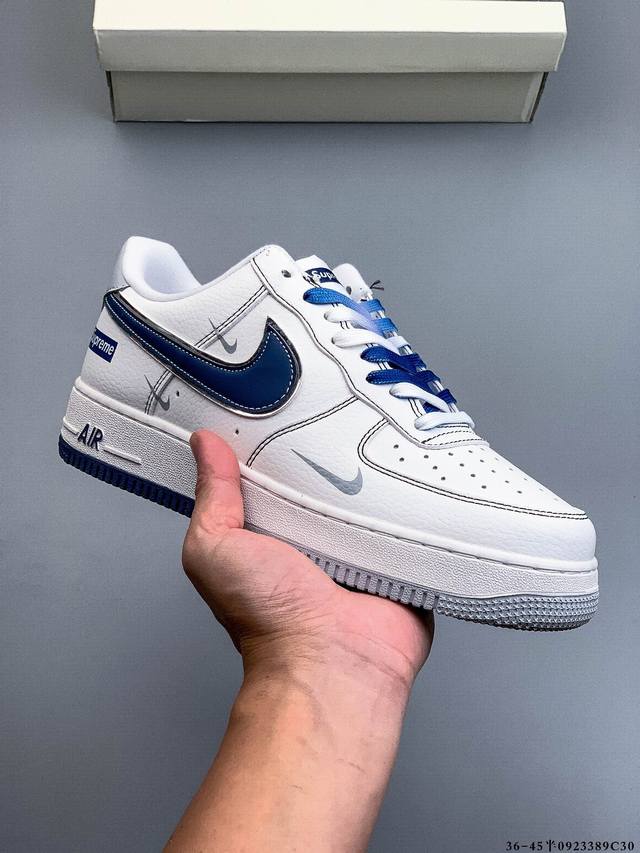原楦数据纸版，采用硬质优质皮革鞋面材质，内置全掌Air Sole气垫。耐克 Nike Air Force 1 Low 空军一号低帮经典百搭休闲运动板鞋 0923