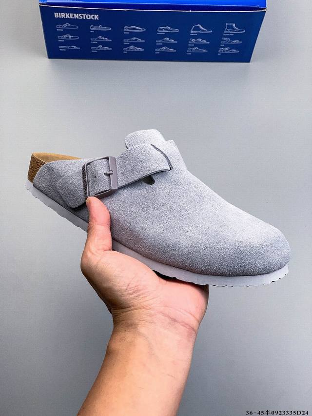 德国百年知名鞋履品牌 博肯Birkenstock 秋冬新款 勃肯半拖凉鞋系列包头拖鞋 广东原产#采用质地柔软牛皮革 中底搭载缓震软木橡胶 外置Eva轻量片装外底