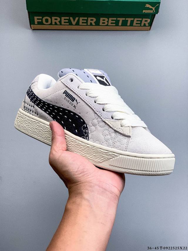 彪马puma Suede Xl 全新休闲板鞋！鞋身通体采用细腻的麂皮材质，厚实柔软，质感出众；鞋侧保留puma标志性跑道图案，侧面与后跟点缀金属色puma Lo