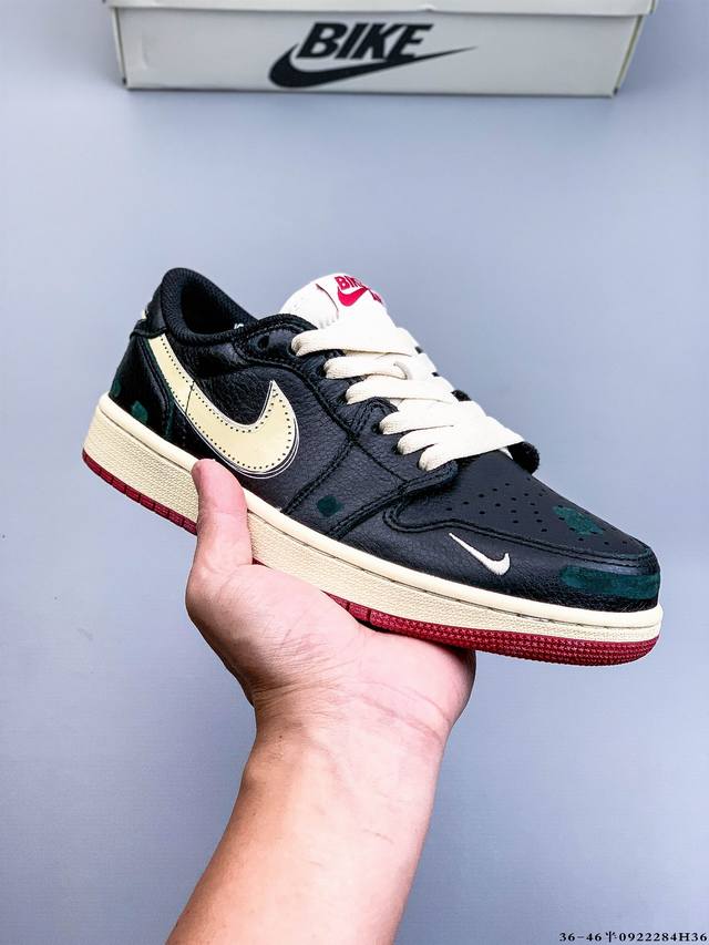 耐克Nike Air Jordan 1 Low Aj1乔1 低帮潮流缓运动休闲板鞋。Aj1 低帮拼接 完美版型真头层牛皮# 内置缓震气垫 原鞋开模 拒绝公底 购