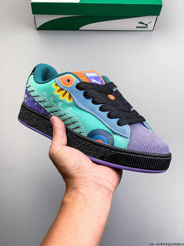 彪马puma Suede Xl 全新休闲板鞋！鞋身通体采用细腻的麂皮材质，厚实柔软，质感出众；鞋侧保留puma标志性跑道图案，侧面与后跟点缀金属色puma Lo