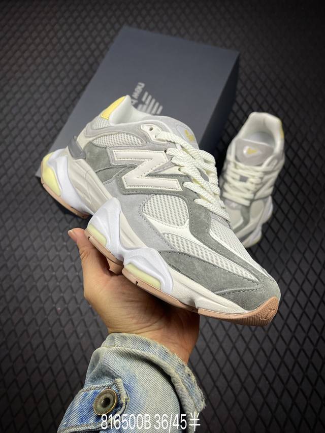 B New Balance 9060系列 新百伦 复古休闲运动慢跑鞋 鞋面大身由空间双格及磨砂鞋面拼接而生 采用大面积网眼以及麂皮材质覆盖鞋身 还原经典气质 搭