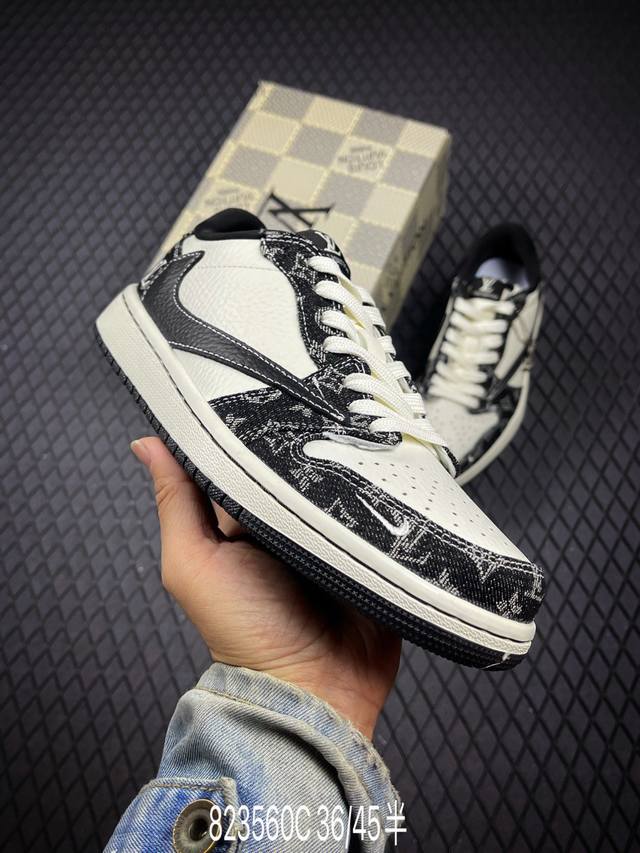 C 公司级Nike Air Jordan 1 X Travis Scott Aj1倒勾 乔一倒钩 ‘Diy’定制 耐克 低帮文化篮球鞋 完美品质出货 细节如图所