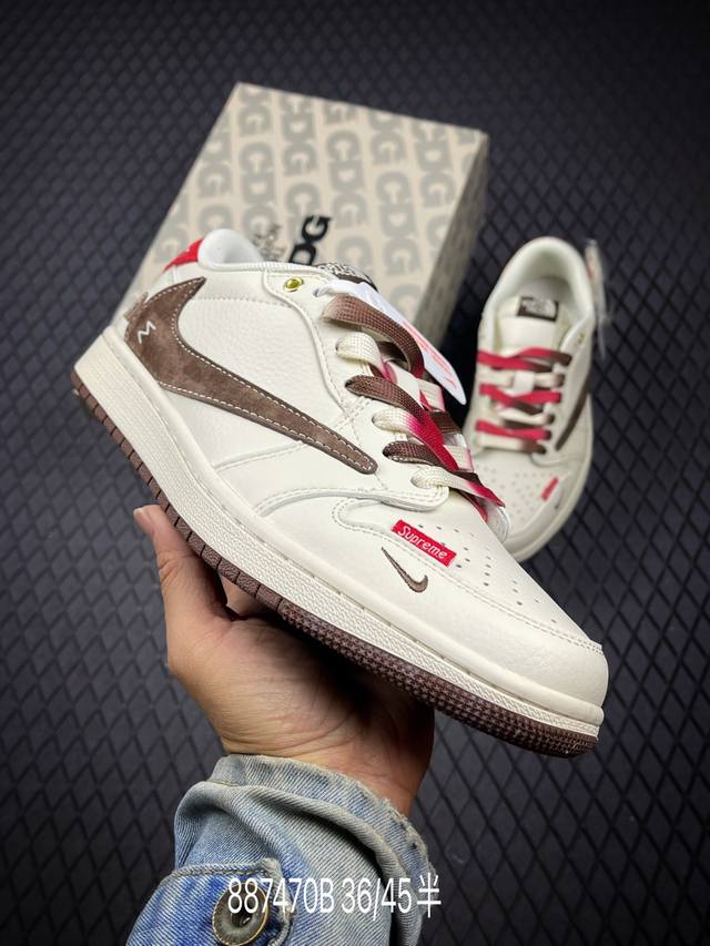 B 公司级Nike Air Jordan 1 X Travis Scott Aj1倒勾 乔一倒钩 ‘Diy’定制 耐克 低帮文化篮球鞋 完美品质出货 细节如图所