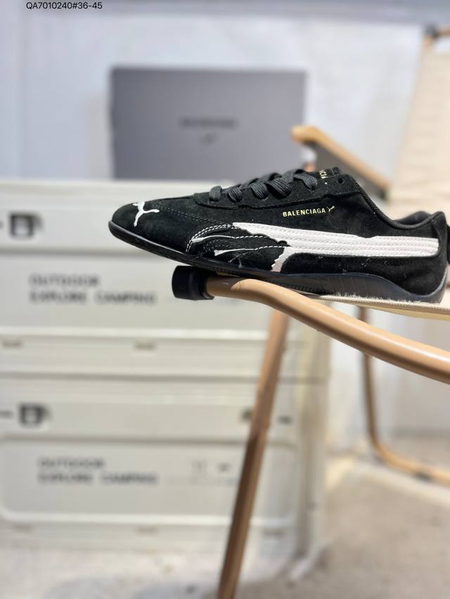 puma 彪马 X Balenciaga巴黎世家 Speedcat 系列 薄底鞋 牛皮绒面革 圆头做旧磨损 低帮 生活休闲鞋 极速赛车系列 复古运动休闲跑鞋 充