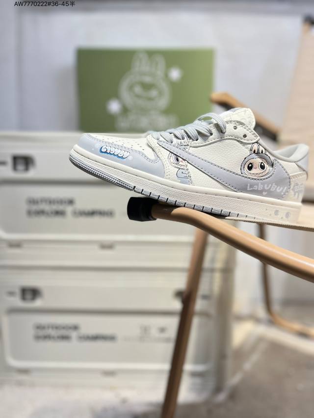 公司级头层皮拉布布 X 乔丹Air Jordan 1 Low Aj1低帮系列篮球鞋 官方同步配色 原装级产物 #拒绝公底 立体鞋型 细节完美 高清洁度Jw118