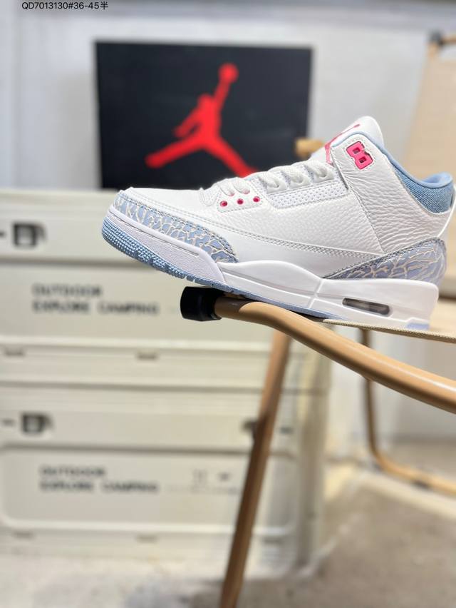 Air Jordan 3 Cobalt Bliss Aj3 乔3粉彩荧光 Hq0784-101 #鞋面以纯净的白色皮革为基底，营造出清爽干净的视觉基调。清新亮眼