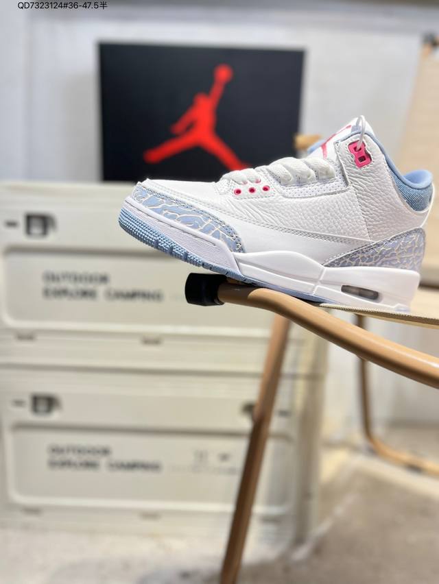 Air Jordan 3 Cobalt Bliss Aj3 乔3粉彩荧光 Hq0784-101 #鞋面以纯净的白色皮革为基底，营造出清爽干净的视觉基调。清新亮眼