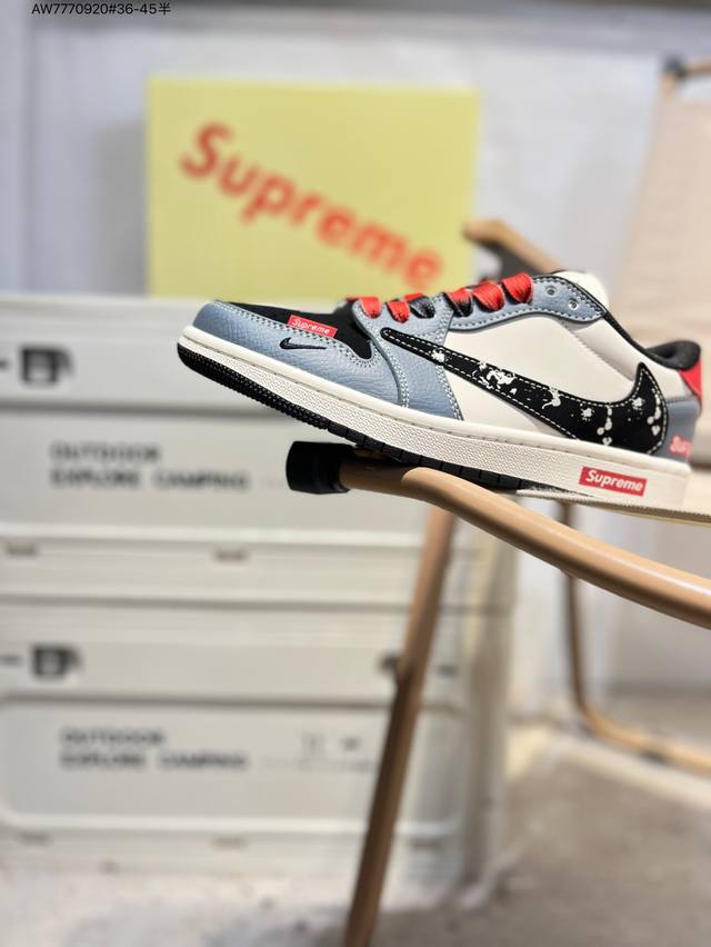 公司级头层皮Supreme X 乔丹Air Jordan 1 Low Aj1低帮系列篮球鞋 官方同步配色 原装级产物 #拒绝公底 立体鞋型 细节完美 高清洁度Q