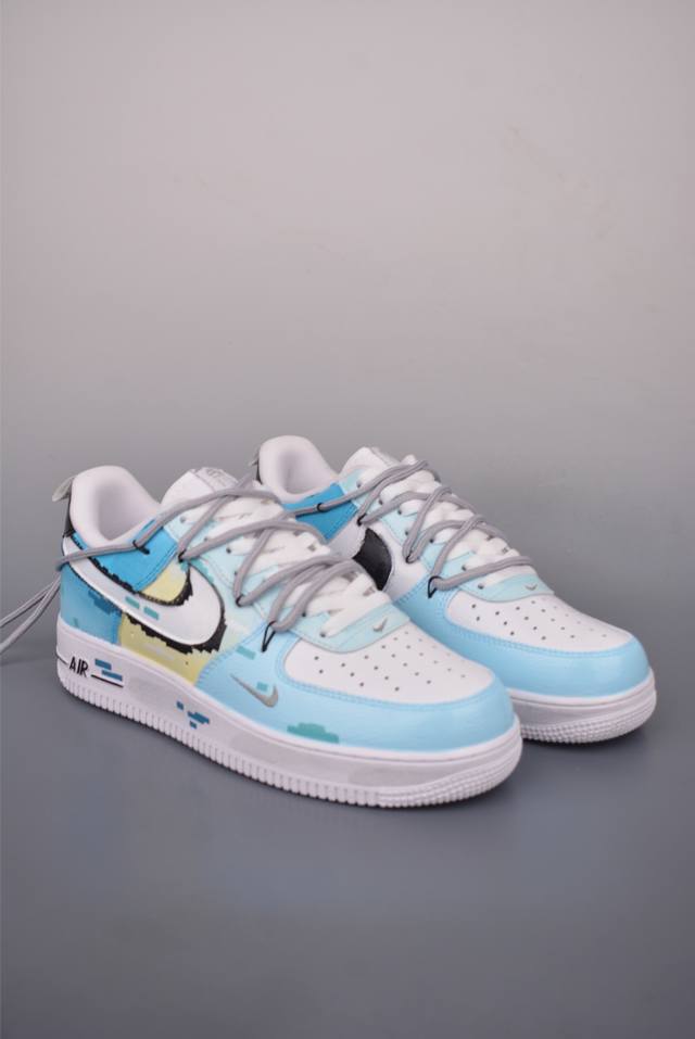 Nike Air Force 1 Low 手绘涂鸦 电玩蓝调 原楦头原纸板 打造纯正空军版型 专注外贸渠道 全掌内置蜂窝气垫 原盒配件 原厂中底钢印、拉帮完美