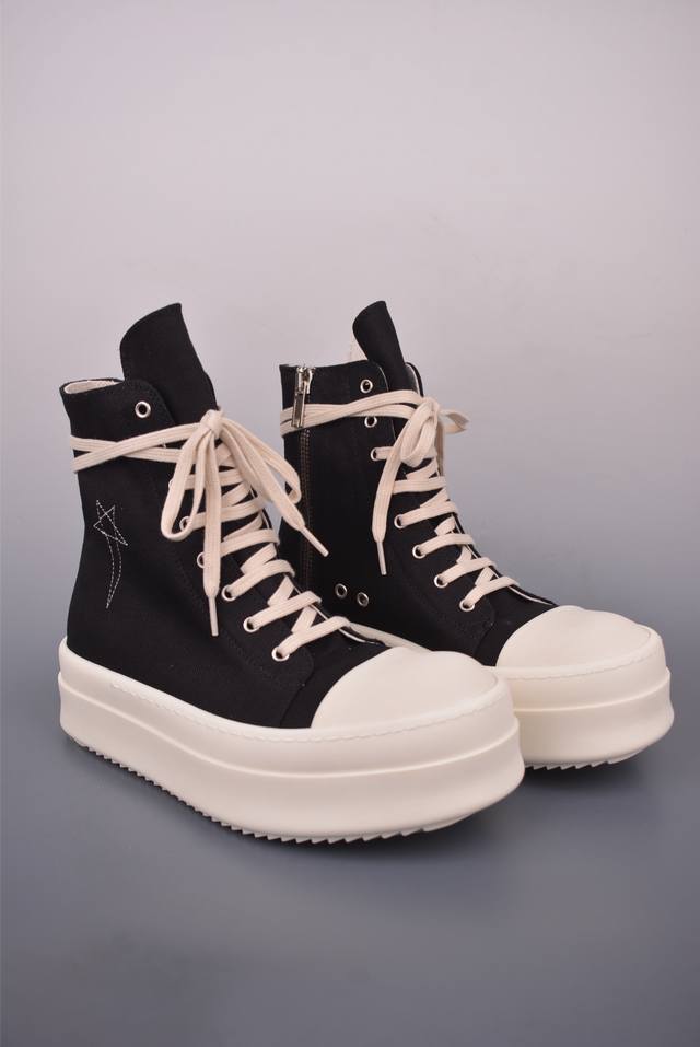 Ro欧文斯Rickowens 高丝光织布 Ro西瓜头厚底高邦 广东纯原版本 经典百搭配色 独特的倒三角和长鞋舌设计 极致暗黑风 水染粒面小牛皮材质 和针车间距都