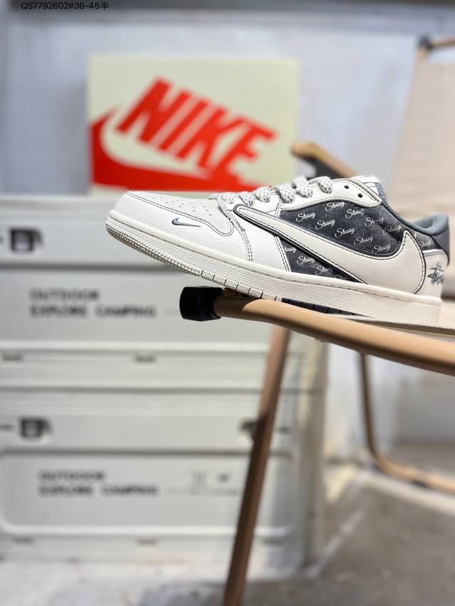 公司级头层皮斯图西 X 乔丹Air Jordan 1 Low Aj1低帮系列篮球鞋 官方同步配色 原装级产物 #拒绝公底 立体鞋型 细节完美 高清洁度Sj206