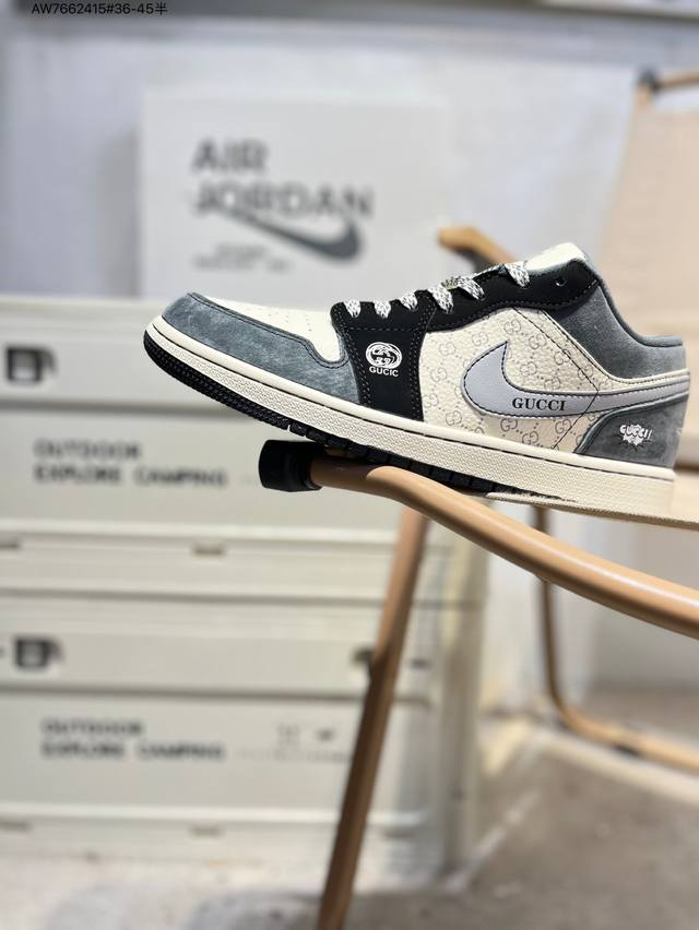 公司级头层皮古驰 X 乔丹Air Jordan 1 Low Aj1低帮系列篮球鞋 官方同步配色 原装级产物 #拒绝公底 立体鞋型 细节完美 高清洁度Ld8888