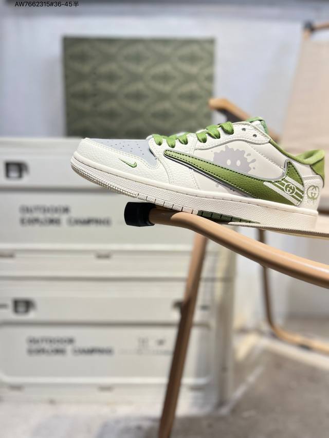 公司级头层皮古驰 X 乔丹Air Jordan 1 Low Aj1低帮系列篮球鞋 官方同步配色 原装级产物 #拒绝公底 立体鞋型 细节完美 高清洁度Xd0798