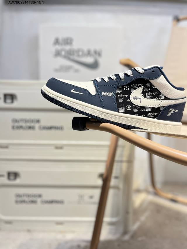 公司级头层皮斯图西 X 乔丹Air Jordan 1 Low Aj1低帮系列篮球鞋 官方同步配色 原装级产物 #拒绝公底 立体鞋型 细节完美 高清洁度Ld888